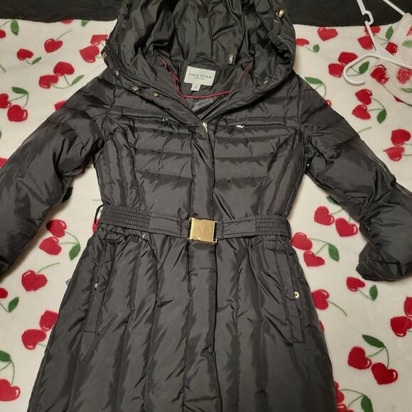 Cole Haan Signature Belted Black Puffer Down Feather Warm Winter Coat  Size M - Picture 6 of 12